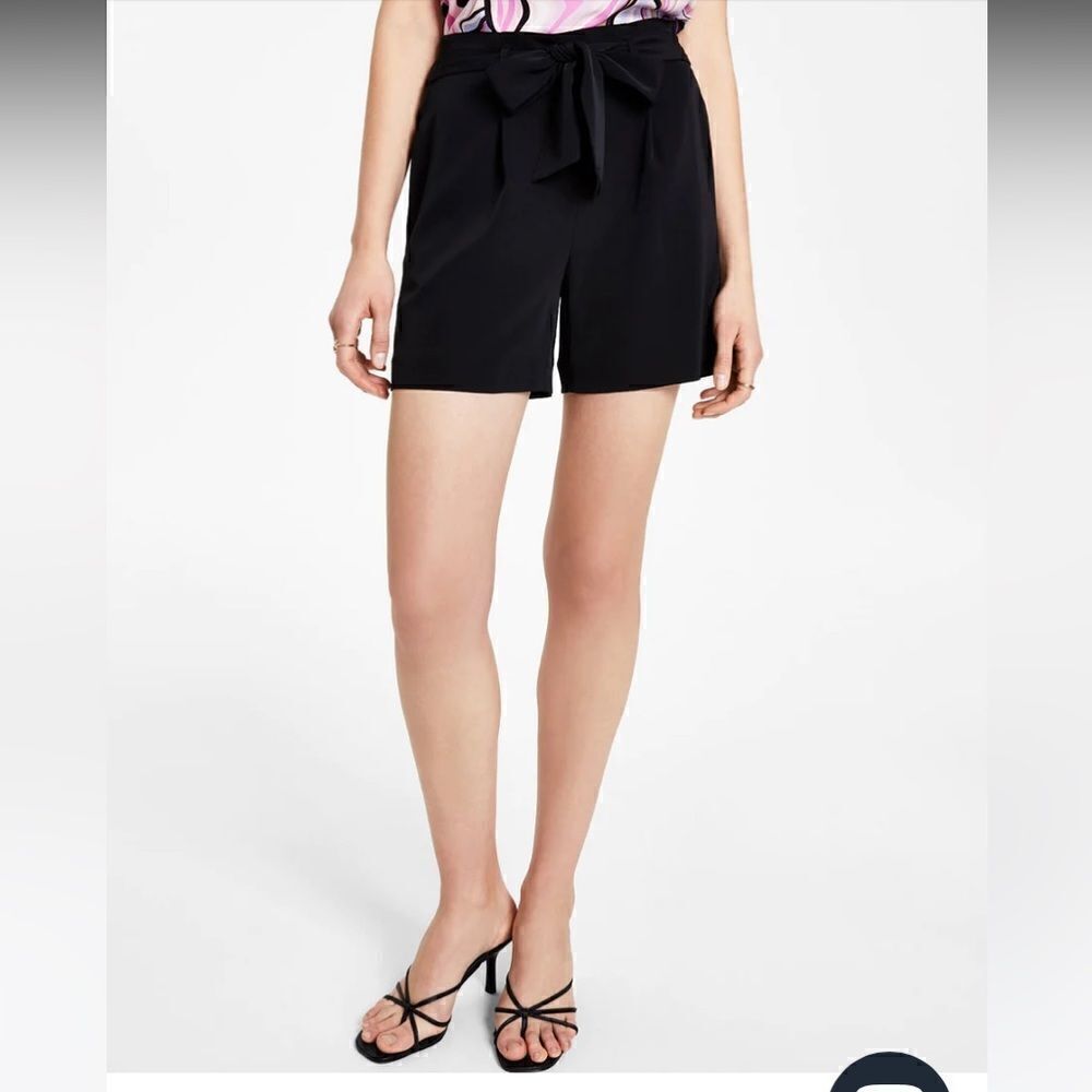 Bar III Women's High Rise Solid Tie-Waist Shorts Black Sz S NWT